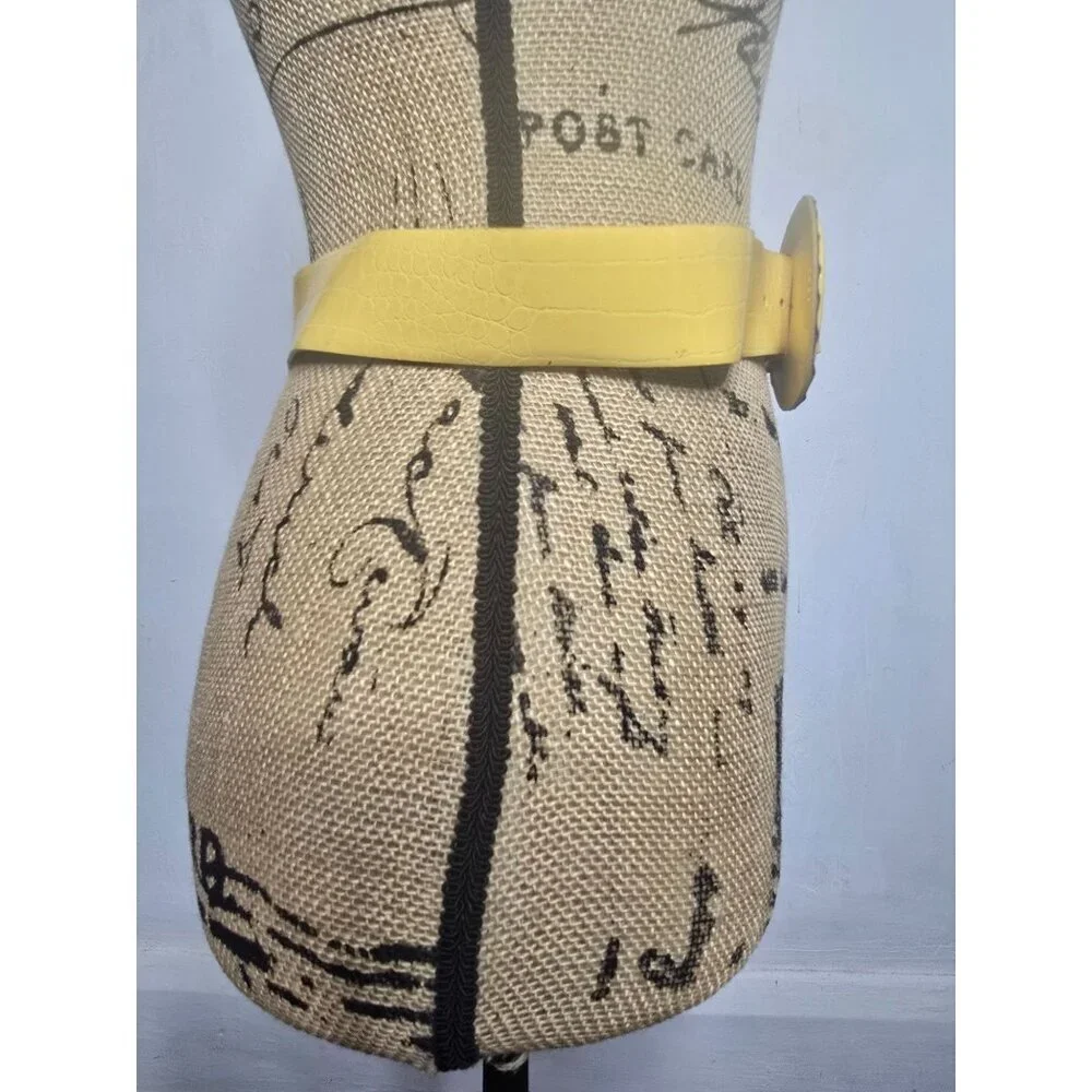 Vintage Yellow Bonded Leather Croc Python Chunky Belt - Picture 5 of 13